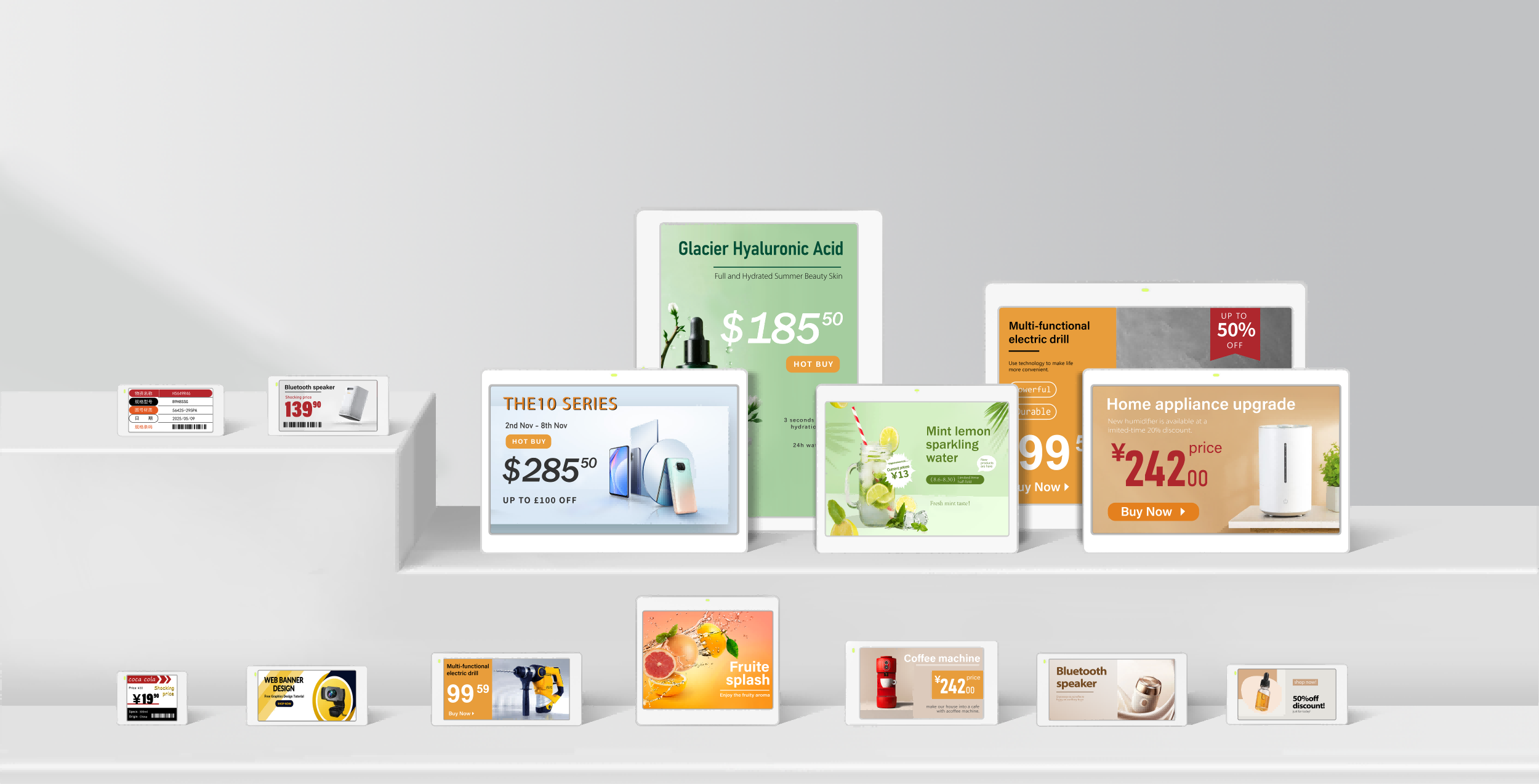 Electronic Shelf Labels ESL collection - e-ink digital price tags with BWRY 4-color display technology for retail stores